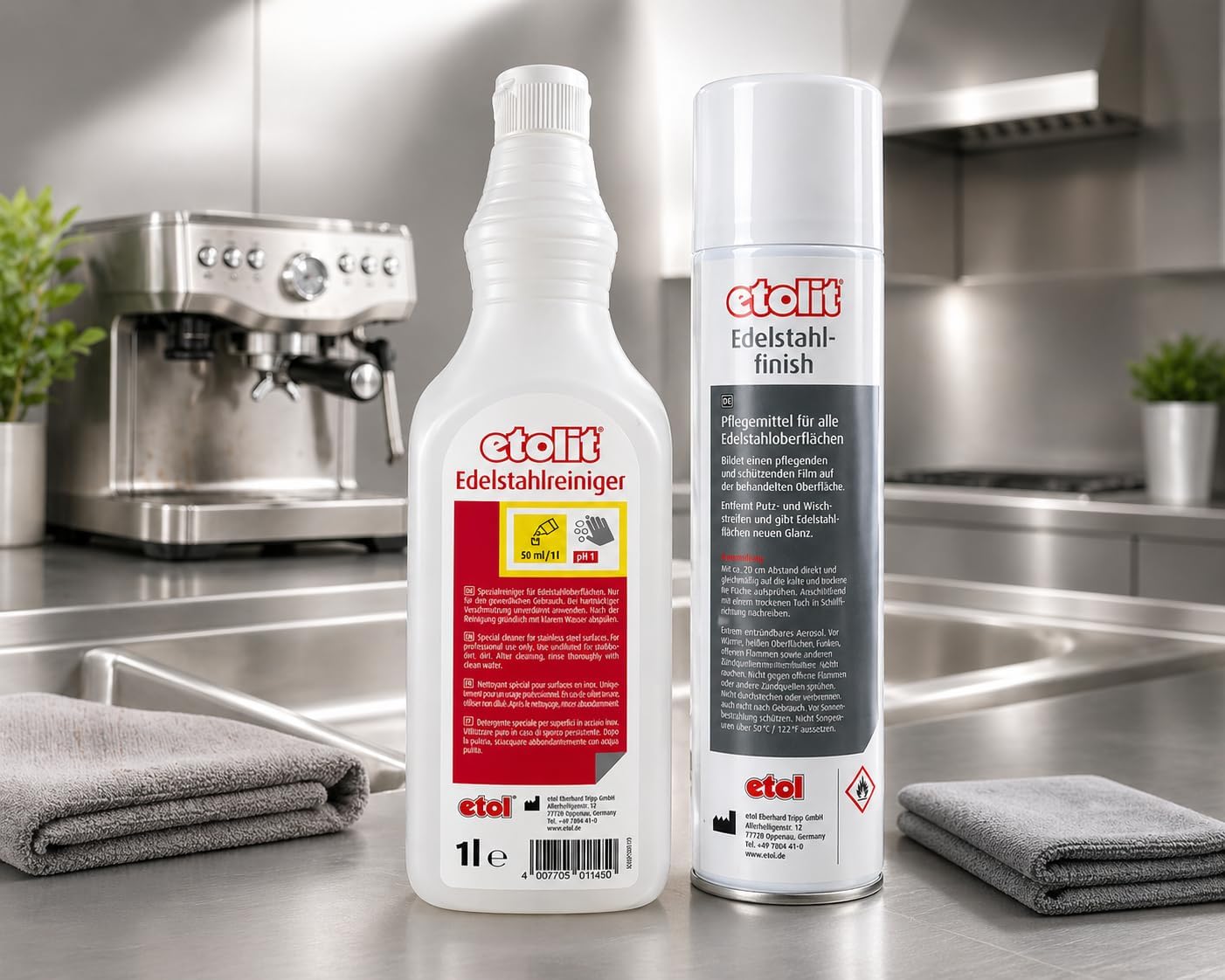 Etolit Edelstahlreiniger 1000 ml & Edelstahlfinish 400 ml
