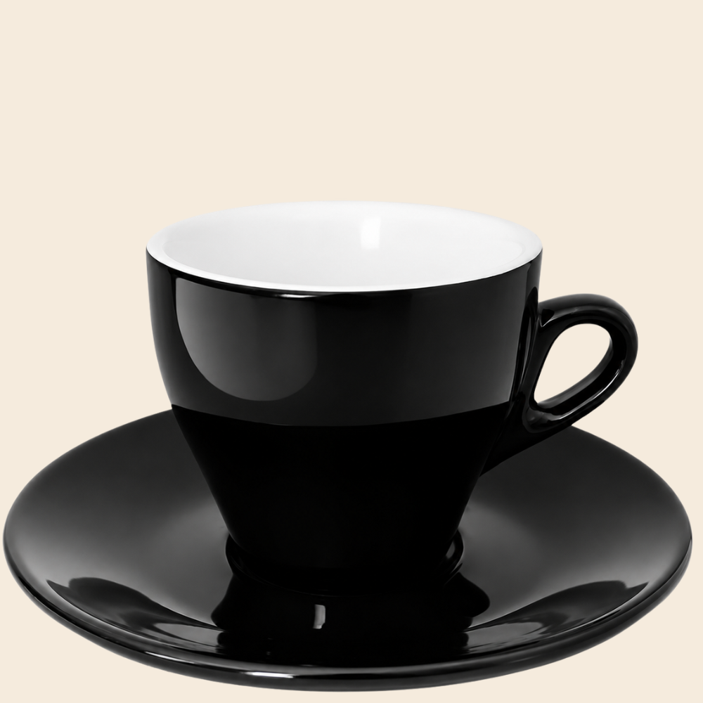 Nuova Point dickwandige Kaffeetasse MILANO schwarz 160 ml - 6 Ober - und Untertassen