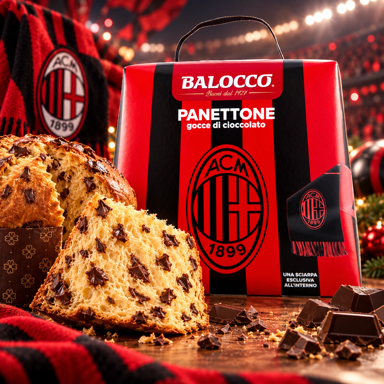 Balocco Panettone AC Mailand mit Schokoladenstückchen & Schal 500g