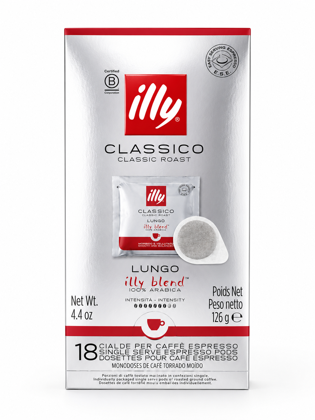 illy CLASSICO Lungo ESE Pads, erhältlich in 1, 6 oder 12 Kaffeepads