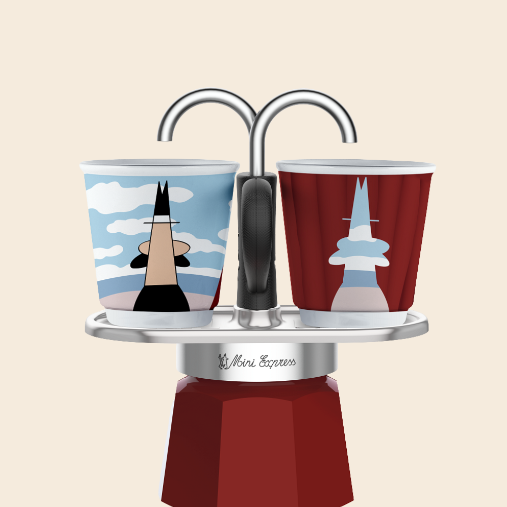 Bialetti Mini Express Magritte inklusive passende Becher