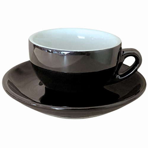 Nuova Point dickwandige Cappuccinotasse PALERMO schwarz 200 ml - 6 Ober - und Untertassen
