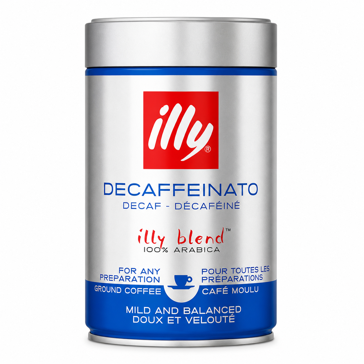 illy gemahlen ohne Koffein erhältlich in 1 oder 12 Dosen