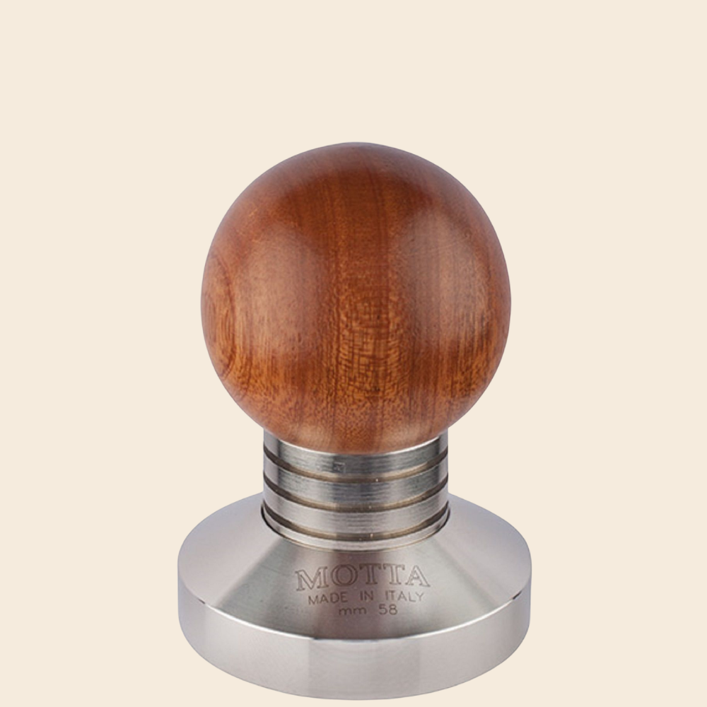 Motta Tamper Bubble Edelstahl mit Holzgriff braun 58 mm