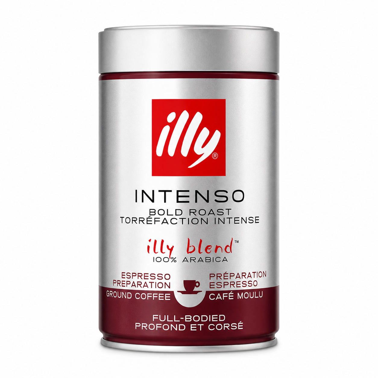 illy gemahlen intenso, erhältlich in 1, 12 oder 24 Dosen
