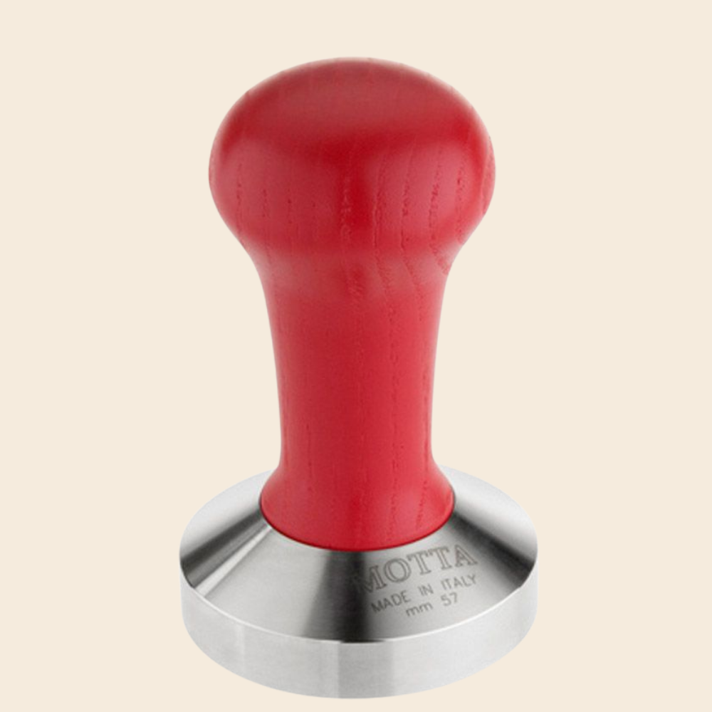 Motta Tamper Edelstahl mit Holzgriff rot 57mm