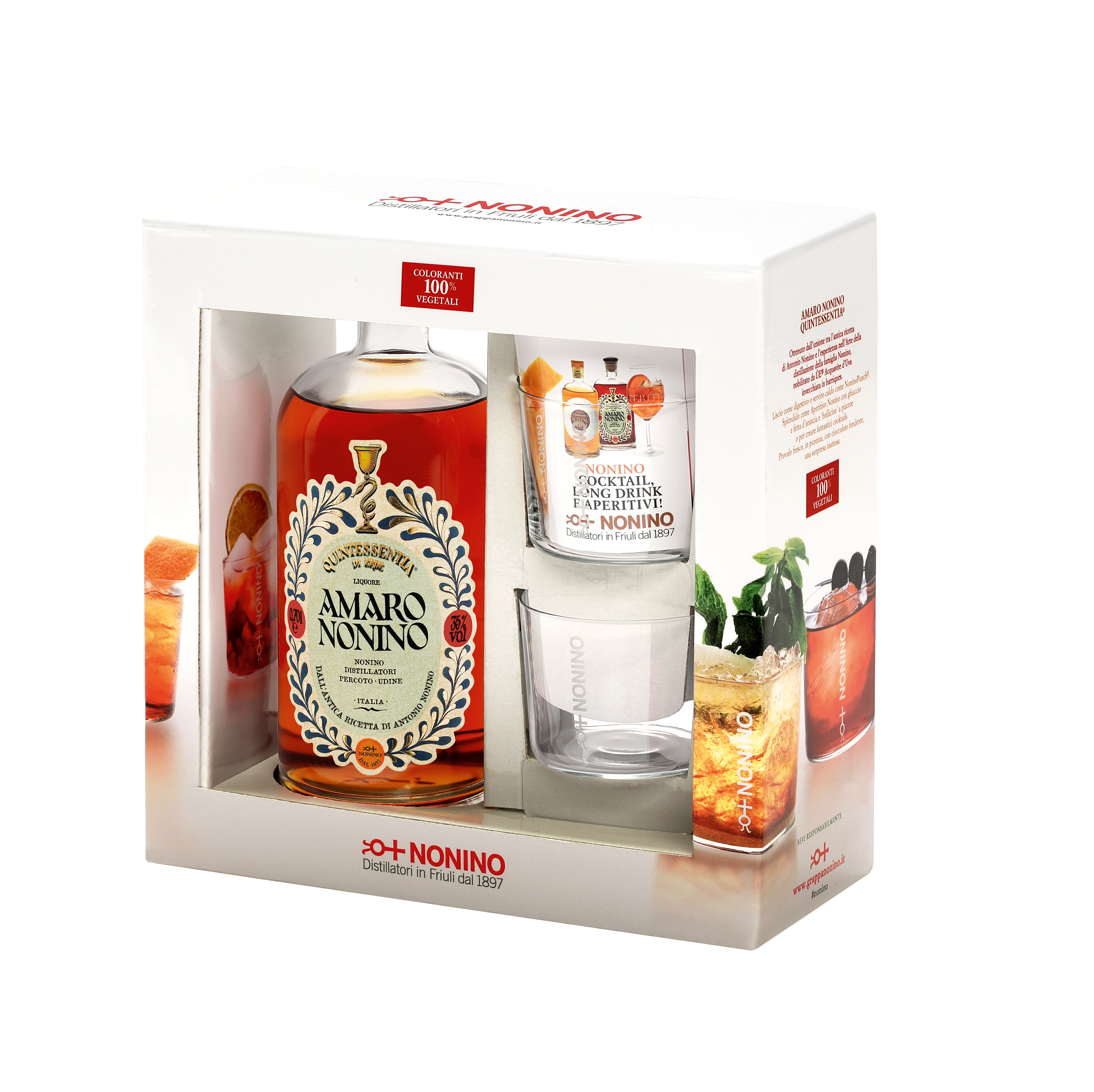 Amaro Nonino Quintessentia® GP Alk. 35% Vol. mit zwei Gläser