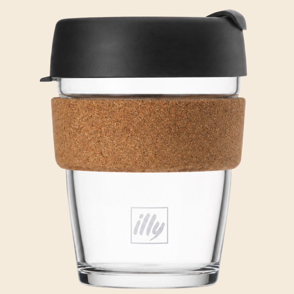 illy Logo Keepcup Travel Mug aus Glas Kork Edition