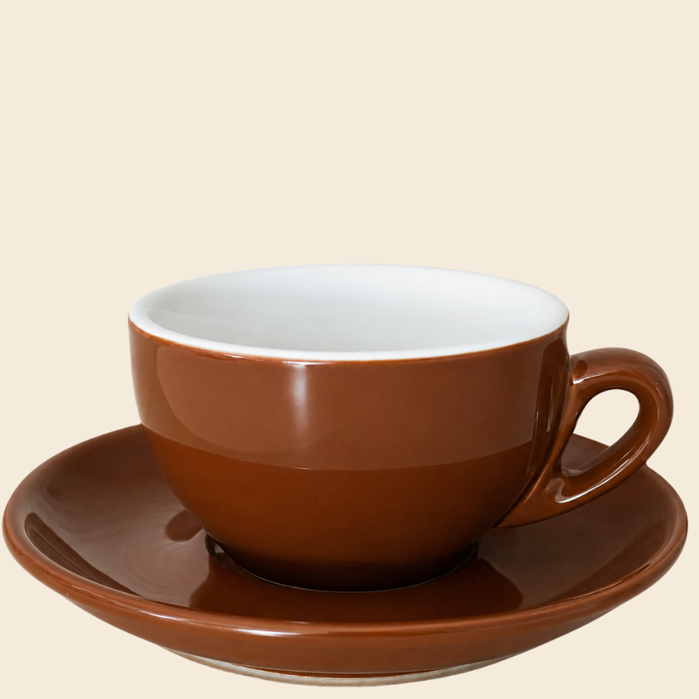 Nuova Point dickwandige Cappuccinotasse PALERMO braun 200 ml - 6 Ober - und Untertassen