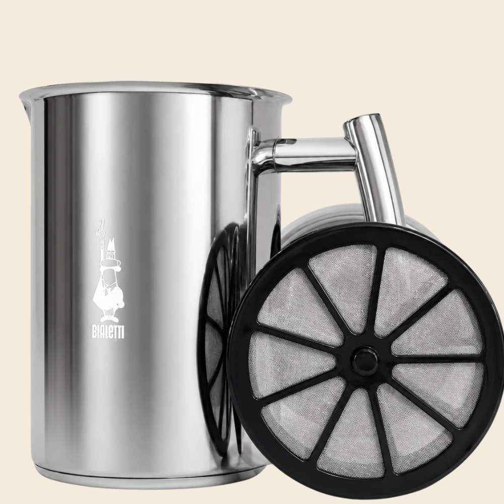 Bialetti Cappuccinatore manueller Milchaufschäumer mit Doppelsieb auch für Induktion