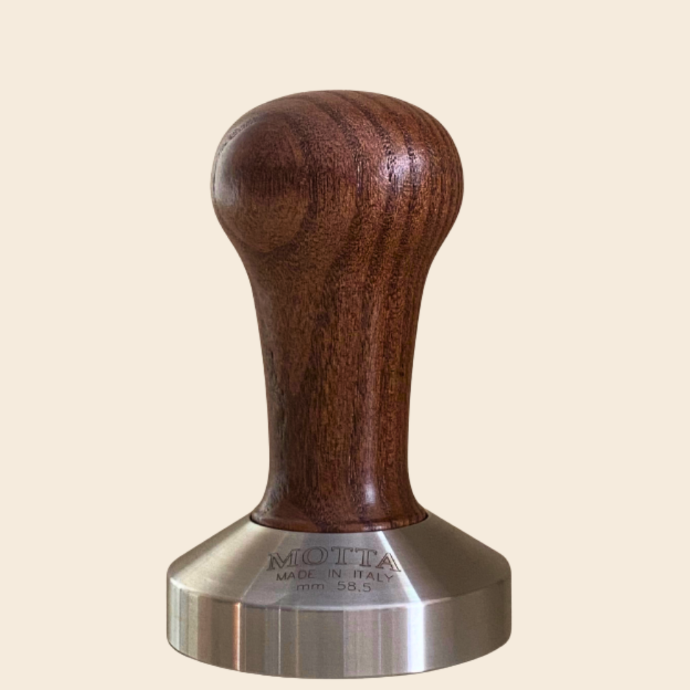 Motta Tamper 58,5 mm plan mit braunem Holzgriff