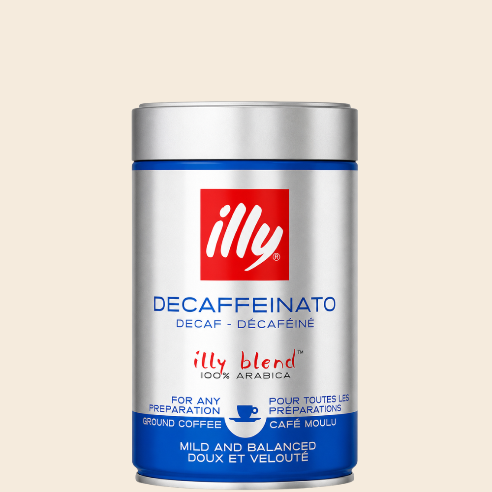 illy gemahlen ohne Koffein erhältlich in 1 oder 12 Dosen