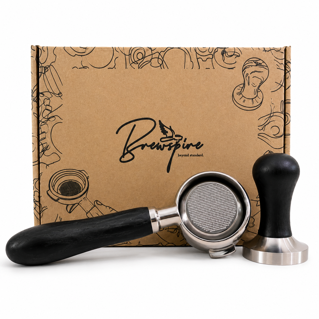 Brewspire Barista Profi Filterträger und Tamper Set schwarz