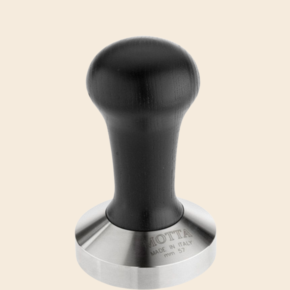 Motta Tamper Edelstahl mit Holzgriff schwarz 57mm