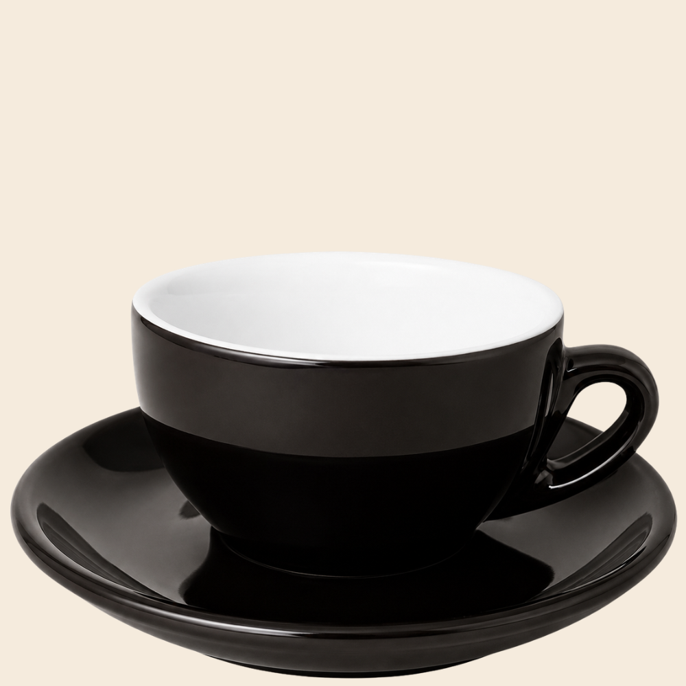 Nuova Point dickwandige Cappuccinotasse PALERMO schwarz 200 ml - 6 Ober - und Untertassen